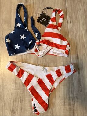 Zaful Red, White & Blue Star and Stripe Bikini Set